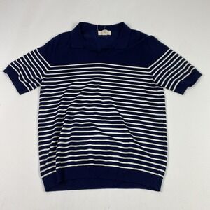 Mads Norgaard Copenhagen Polo Shirt Mens Medium Navy White Striped Short Sleeve